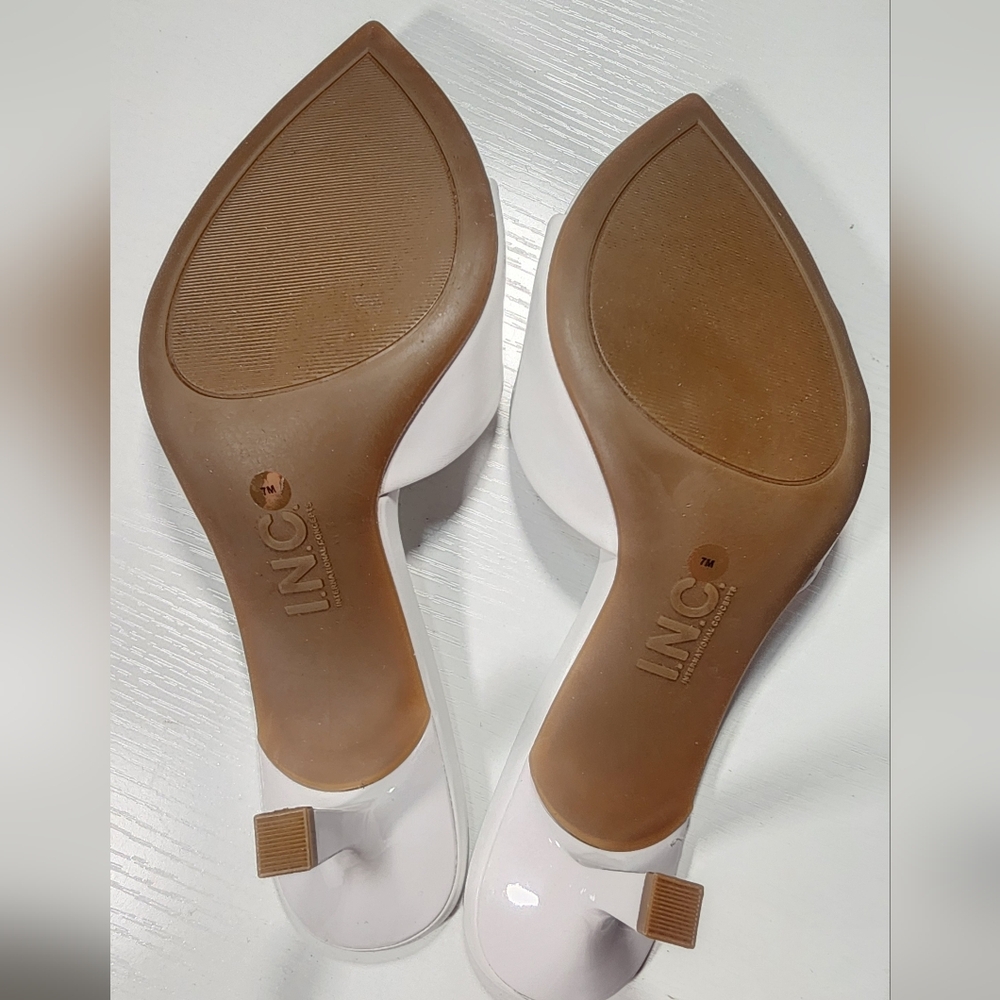 INC Basaaria White Leather Heeled Mules Pointed Toe Sandals Size 7 - Picture 11 of 11